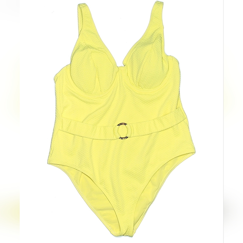Peek & Beau Belt Detail Textured One Piece Swimsuit, 40C, Yellow